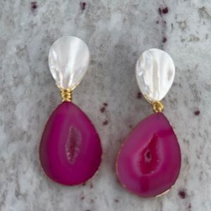 Elegant Pink and White Teardrop Earrings